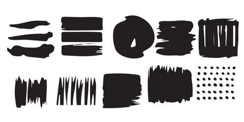 Aufkleber - A collection of black and white abstract brush strokes and shapes on a white background display art