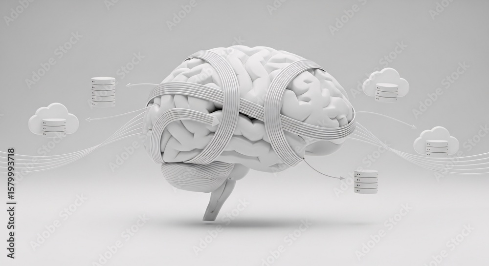 Artificial Intelligence AI Brain Connecting to Cloud Computing Data ...