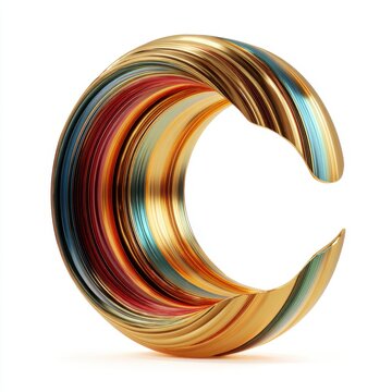 Abstract Metallic Crescent Sculpture Gold, Red, and Blue Swirls