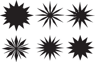 Aufkleber - Collection of six starburst shapes in black and white illustration