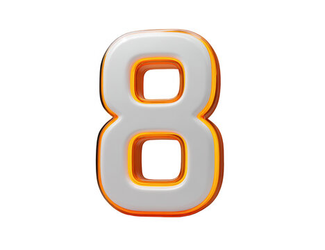 3D rendered, bold, white number eight with orange outline