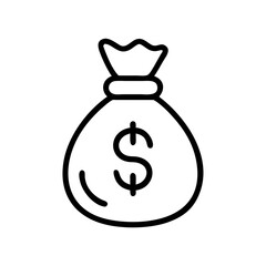 Poster - A simple line drawing of a money bag with a dollar sign in the center on a white isolated background