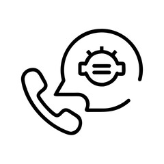 Poster - A simple line drawing of a phone receiver with a speech bubble containing a gear and two lines inside