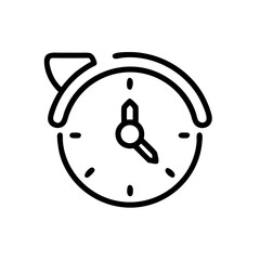Poster - Outline drawing of a clock with a bell on top and short hands indicating the time on a white background