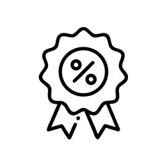 Poster - Illustration of a percentage symbol inside a rosette with ribbons in a simple black outline style design