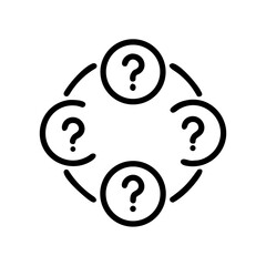 Poster - Four question marks in circles connected by curved lines forming a square like shape on a white background