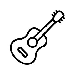 Poster - Acoustic guitar illustration in black outline showing the body neck and headstock with tuning pegs visible