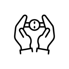 Poster - Hands holding a round object with two dots in the center in a line art style vector graphic design