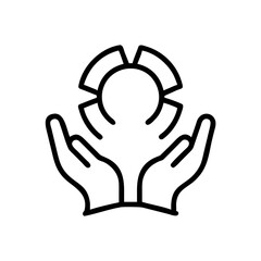 Poster - Hands holding a circular object with radiating segments in a simple line art style illustration design