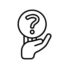 Poster - Hand holding a question mark inside a circle in a simple line art style vector illustration design