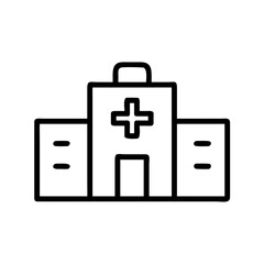 Poster - Illustration of a hospital building with a cross on the facade in black outline drawing style design