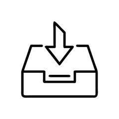 Poster - A simple line drawing of an arrow pointing down into a box, suggesting a download or import action