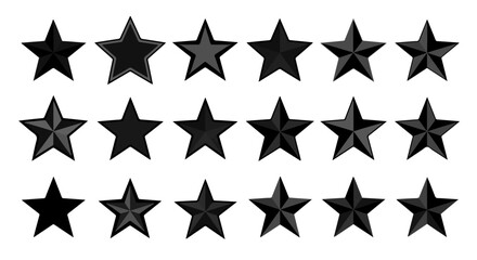 Poster - Assorted black star symbols in rows present a variety of star shapes and shades in this interesting collection.