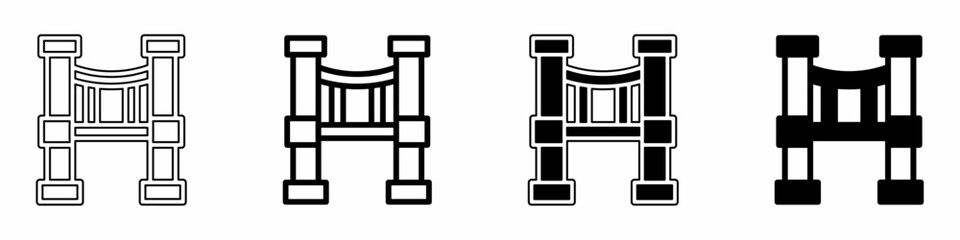 Poster - Black and white illustration of a bridge. Bridge icon collection with line. Stock vector illustration.