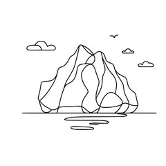 Poster - Single line outline vector illustration of abstract mountain landscape  