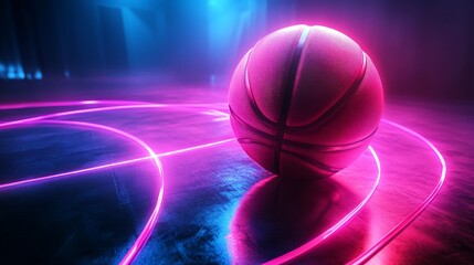 Aufkleber - Neon Lit Basketball: Abstract Sport Concept with Vibrant Pink and Blue Hues