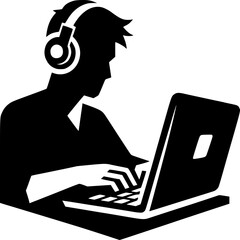 tech silhouette: an illustration captures a person immersed in the digital realm, headphones on, foc