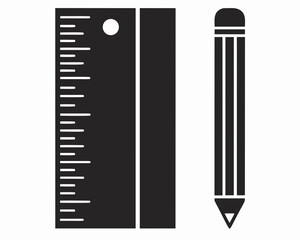 Poster - Black and white ruler and pencil icon isolated with transparency for design
