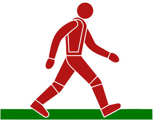 Poster - Red stick figure walking on a green line in a simplified illustration style