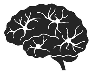 Poster - Stylized black brain silhouette design with prominent neuronal structures for conceptual graphics