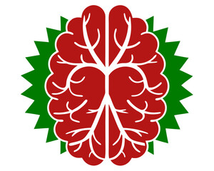 Poster - Stylized brain concept with red color inside a green shape on a white background
