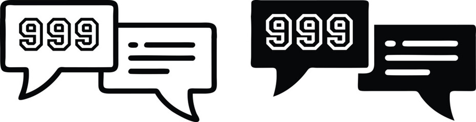 Poster - 999 Emergency Chat Icon Vector - Black and White Message Alert Symbol Illustration