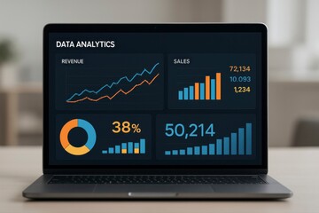 Poster - Laptop displaying data analytics with charts and graphs on the screen
