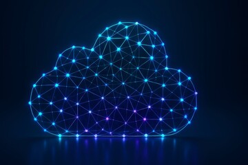Poster - Glowing cloud made of connected dots and lines on a dark background