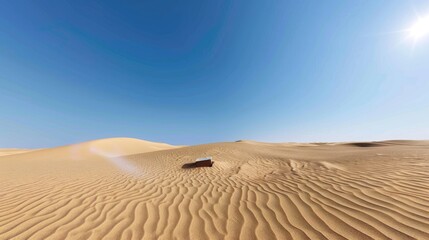 Aufkleber - 3D display stand in minimal desert landscape, vast dunes and dry horizon in background