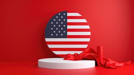 Aufkleber - Showcase stage in front of bold USA flag, minimal design for national or veteran themes