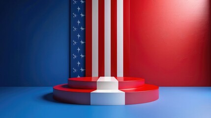 Aufkleber - Showcase stage in front of bold USA flag, minimal design for national or veteran themes