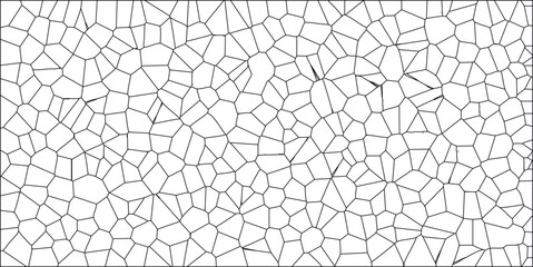Abstract black and white geometric pattern of irregular polygons ideal for backgrounds and decorative designs.