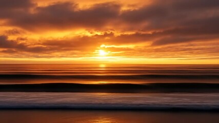 Wall Mural - Breathtaking sunset over calm ocean waves with vibrant colors reflecting on the water's surface
