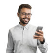 © kite_rin - Young handsome man looking at smartphone isolated transparent PNG, Smiling businessman using mobile phone