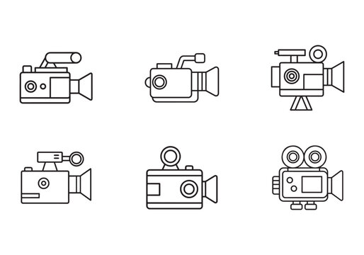 set of video camera icon line art vector illustration