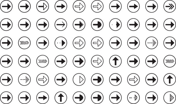 Set of black and white icons including web, business, media, and interface symbols in vector style