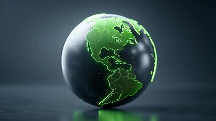 Poster - Business carbon credit. Glowing green digital Earth globe with illuminated continents and country borders dark background, futuristic technology concept highlighting global