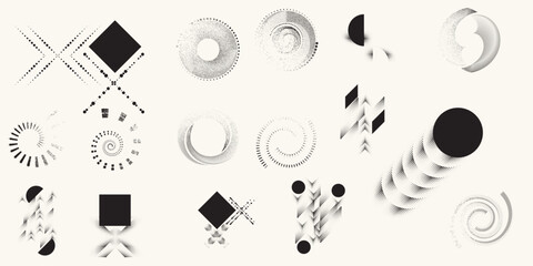 Poster - Collection of vector design elements. Set of logos with lines, stripes and circles. Various forms of line and dots design.Vector logo collection. Bundle of circle icons and elements. Set of lines art.