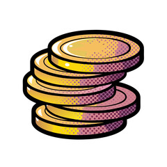 Poster - Stacked gold coins in comic book style, isolated vector image on transparent background