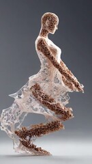 Poster - A woman is depicted in a sculpture made of wire and other materials. The sculpture is abstract and has a sense of movement, as if the woman is dancing or posing. Scene is one of fluidity and grace