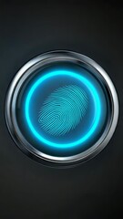 Poster - A blue circle with a fingerprint on it. The image is of a button with a fingerprint on it