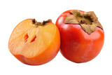 Persimmon fruit slice and whole fruit on transparent background