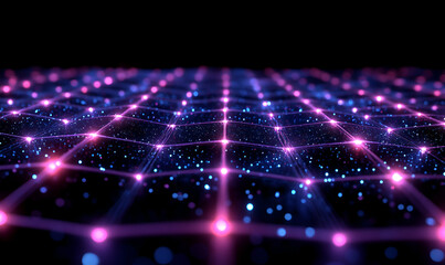 Poster - Abstract digital network visualization with glowing nodes and interconnected lines, futuristic concept.