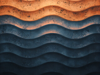Poster - Abstract image of textured wall with horizontal wavy lines, colored in shades of blue and orange, creating a rhythmic pattern.