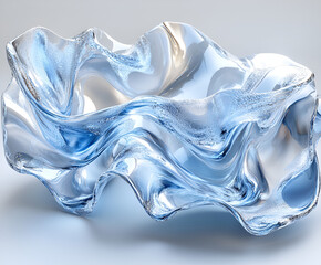 Fototapete - Abstract sculpted form resembling flowing, translucent blue liquid.