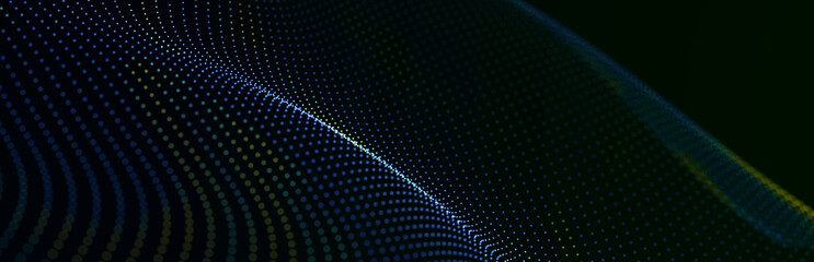 Leinwandbilder - Digital landscape with dots and lines. Cyberspace grid. Background concept for your design. 3d