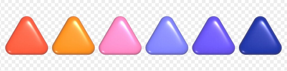 Poster - 3d colorful buttons collection for UI UX design. Set of triangle realistic shapes