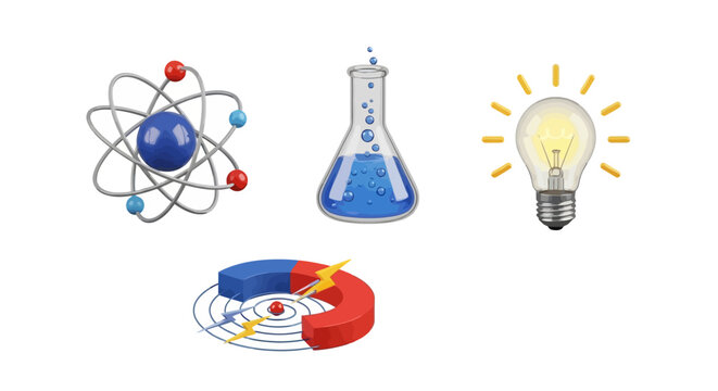 3D Rendered Atom Model with Orbiting Electrons and Nucleus