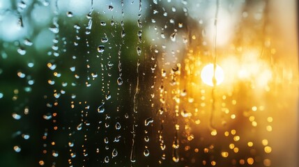 Wall Mural - Raindrops on Glass Create a Beautiful Symphony of Light and Water in a Peaceful Outdoor Scene