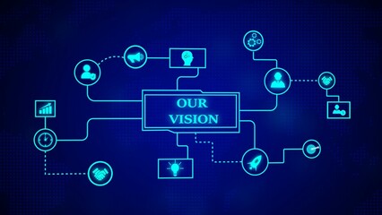 Poster - Digital illustration showcasing an organizational roadmap illustrating the company's vision and strategies for growth, on a modern blue background